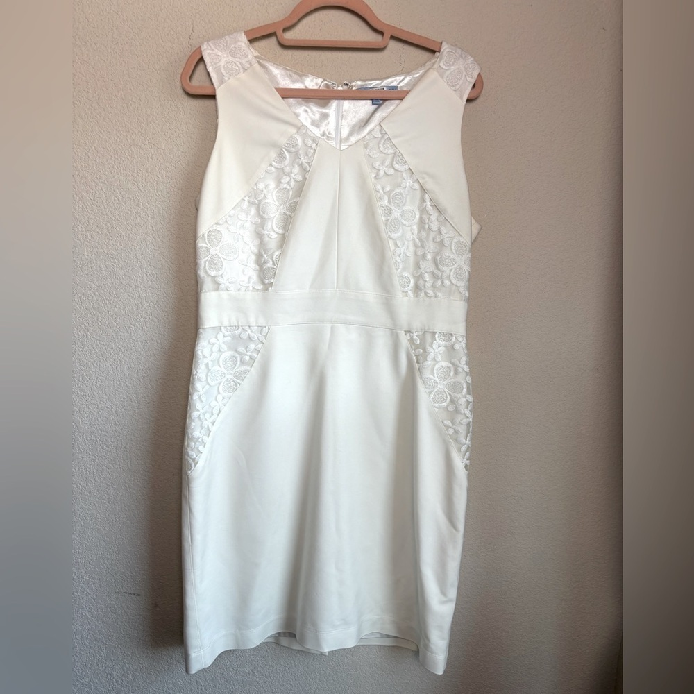 Antonio Melani Ivory and White Floral Lace Structured Sheath Dress 10